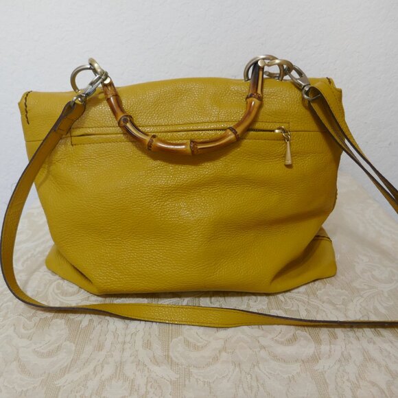 Plinio Visona Made in Italy Genuine Leather Mustard Yellow Large Crossbody Bag - Picture 3 of 14